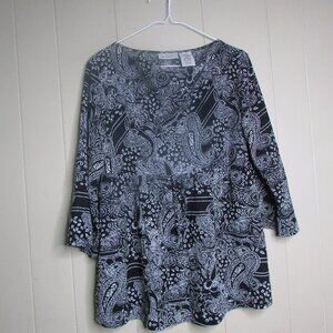 Maternity Announcements Blouse M 3/4 Sleeve Black White